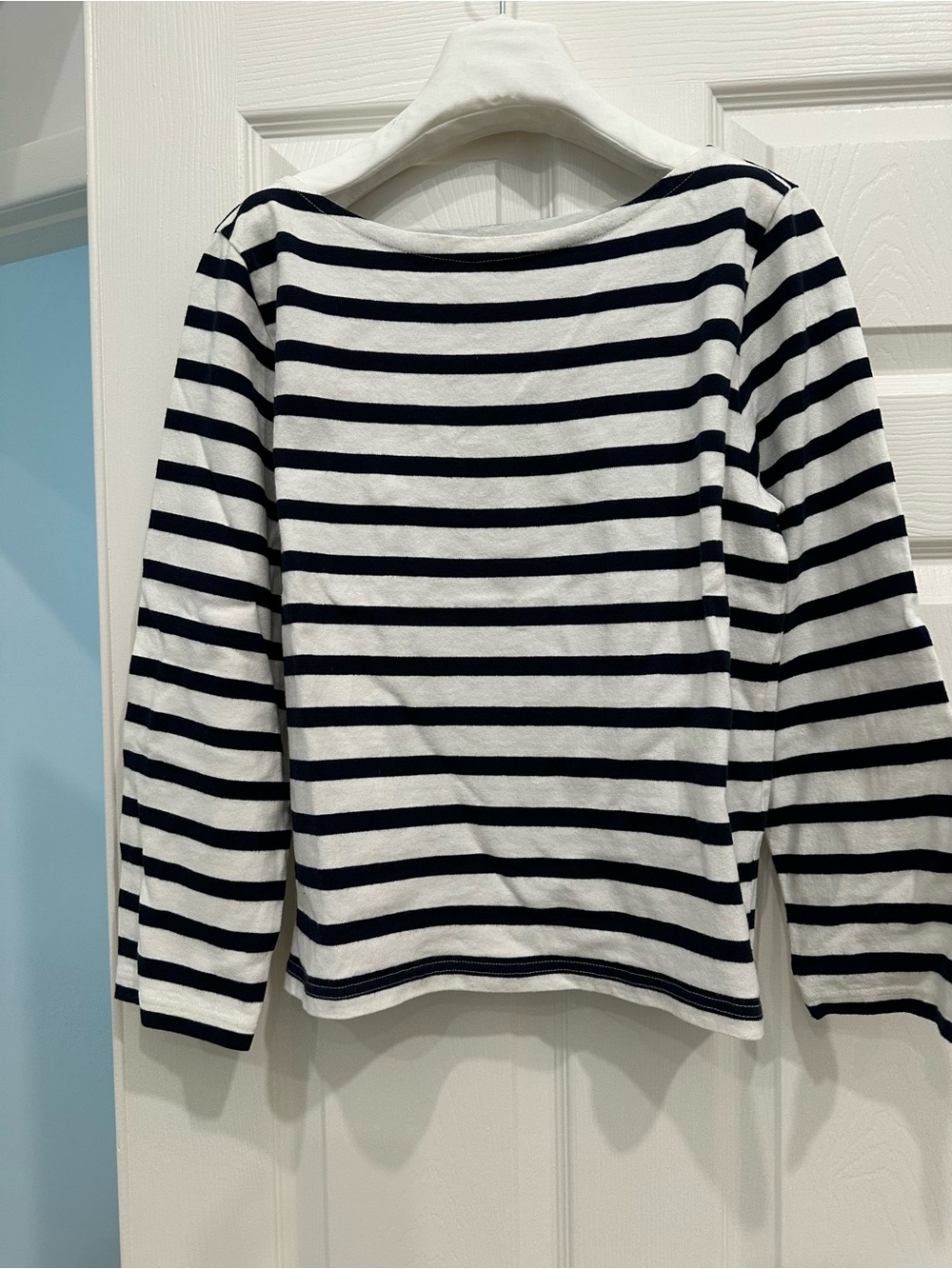 J. CREW Navy/Ivory Striped Thick Cotton Boatneck Top